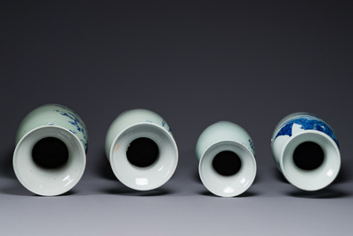 Four Chinese celadon-ground blue and white vases, 19th C.