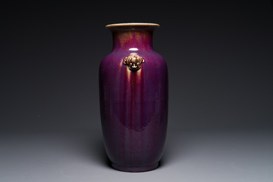 A Chinese lantern-shaped flamb&eacute;-glazed vase, 18/19th C.