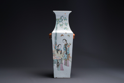 A square Chinese Qianjiang cai vase, signed Huang Ruming 黃汝銘, 19/20th C.