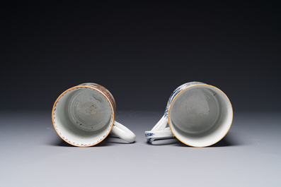 Two Chinese famille rose mugs with figurative and floral decor, Qianlong