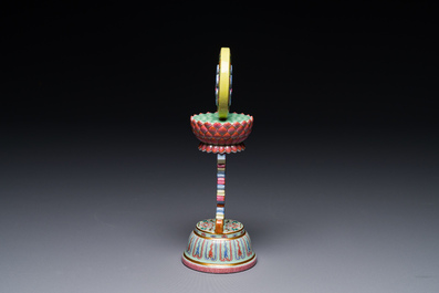 A rare Chinese famille rose Buddhist emblem altar ornament, Qianlong mark and of the period