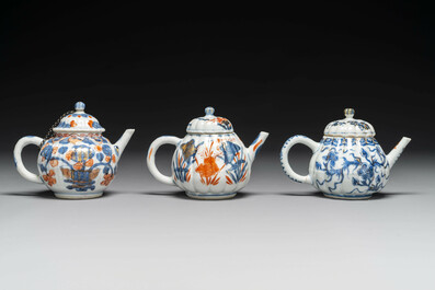 Six Chinese blue-white and Imari-style teapots, Kangxi/Yongzheng