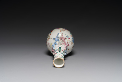 A Chinese famille rose '18 Luohan' bottle vase, 19th C.