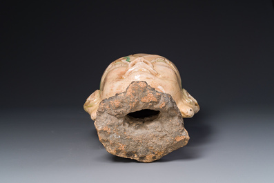 An imposing Chinese sancai glazed stoneware head of a monk, Yuan/Ming