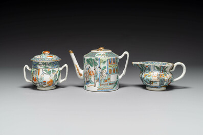 A rare Chinese Canton famille verte 27-piece tea service, 19th C.