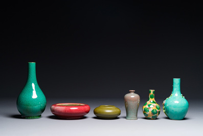 A group of six pieces of Chinese monochrome wares, 19th C.