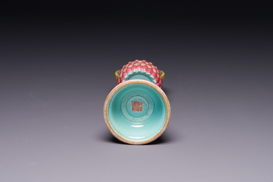 A rare Chinese famille rose Buddhist emblem altar ornament, Qianlong mark and of the period
