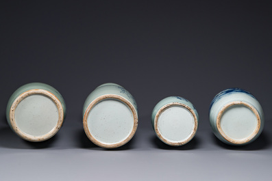 Four Chinese celadon-ground blue and white vases, 19th C.
