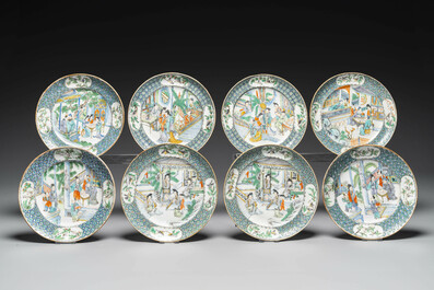 A rare Chinese Canton famille verte 27-piece tea service, 19th C.