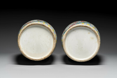 A pair of Chinese famille rose vases with narrative design, 19th C.