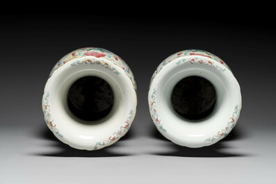 A pair of Chinese famille rose vases with narrative design, 19th C.