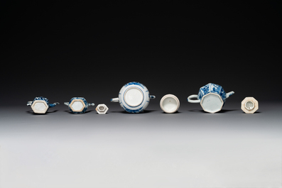 Two Chinese blue and white ewers and two teapots, Kangxi