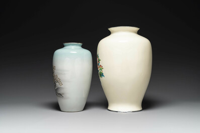 Two Japanese cloisonn&eacute; vases with floral design, Meiji/Taisho/Showa