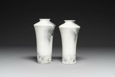 Nishiura Enji (1856-1914): A pair of Japanese &lsquo;waterfall&rsquo; vases, 19/20th C.