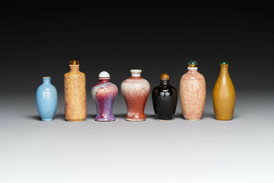 Seven varied Chinese monochrome snuff bottles, Kangxi mark, 18/19th C.