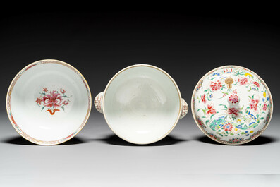 A Chinese famille rose bowl and a covered tureen, Yongzheng/Qianlong