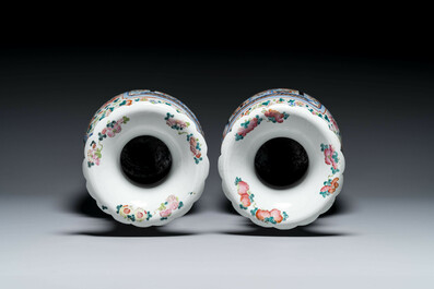 A pair of Chinese famille rose vases with narrative design, 19th C.