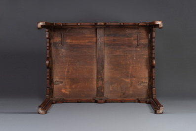 A large rectangular Chinese huanghuali wooden table, 19/20th C.