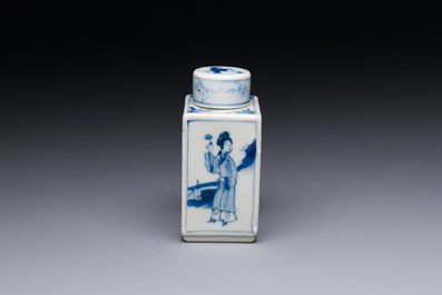 A rectangular Chinese blue and white 'Long Eliza' tea caddy and cover, Kangxi
