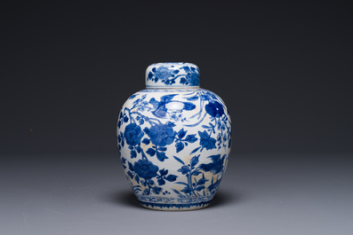 A Chinese blue and white jar and cover with floral design, Kangxi