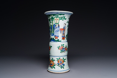 A Chinese wucai 'gu' vase with figurative design, Transitional period