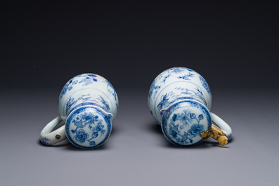 Two Chinese blue and white jugs and cover with floral decor, Yongzheng/Qianlong