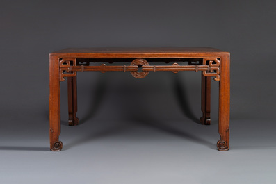 A large rectangular Chinese huanghuali wooden table, 19/20th C.