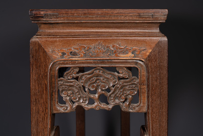 A large Chinese jichimu wooden 'tiaoan' with lingzhi and chilong design, 19/20th C.