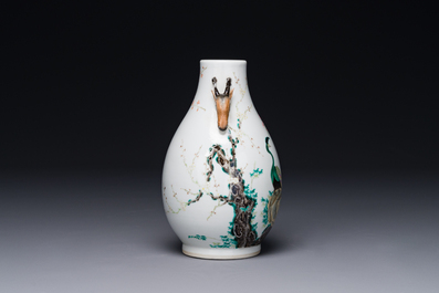 A Chinese famille rose 'hu' vase with peacocks, Yongzheng mark, 19th C.