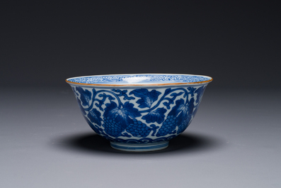 A Chinese blue and white 'grape' bowl, Jiajing mark, Shunzhi/Kangxi