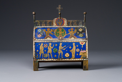 A Limoges champlev&eacute; enamel reliquary casket depicting the murder of Thomas Becket, France