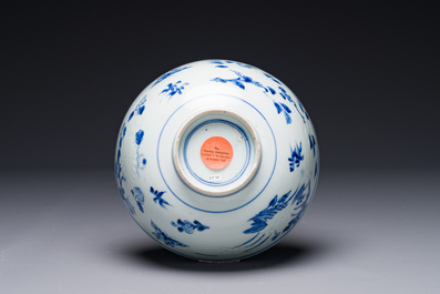 A Chinese blue and white 'Hatcher cargo' bowl with floral design, Transitional period