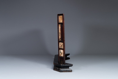 A Chinese seven-fold wooden table screen with painted marble plaques, 19th C.