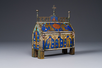 A Limoges champlev&eacute; enamel reliquary casket depicting the murder of Thomas Becket, France