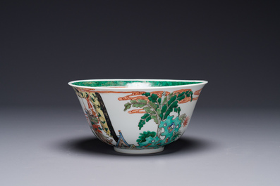 A Chinese famille verte bowl with narrative design, 19th C.