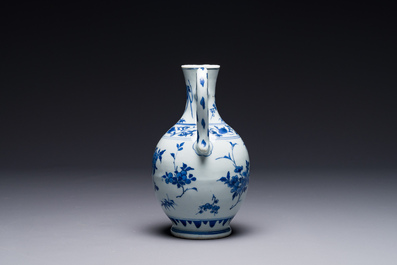 A Chinese blue and white ewer with floral design, Transitional period