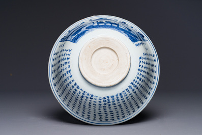 A Chinese blue and white 'Ode to the Red Cliff' bowl, Transitional period