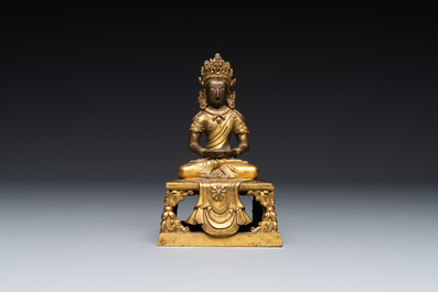 Bouddha Amitayus en bronze dor&eacute;, Sino-Tibet, Qianlong