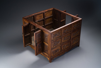 A rare Chinese huanghuali wood 'duo bao ge' cabinet of curiosities with chilong design, 18/19th C.