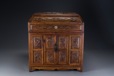 A rare Chinese huanghuali wood 'duo bao ge' cabinet of curiosities with chilong design, 18/19th C.