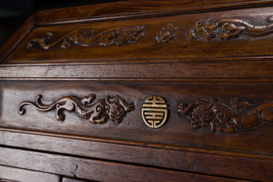 A rare Chinese huanghuali wood 'duo bao ge' cabinet of curiosities with chilong design, 18/19th C.