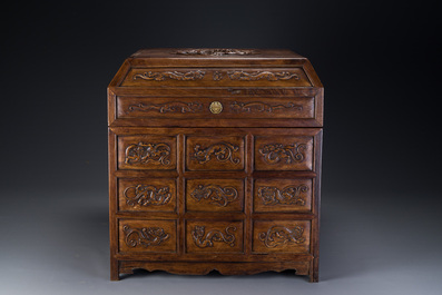 A rare Chinese huanghuali wood 'duo bao ge' cabinet of curiosities with chilong design, 18/19th C.