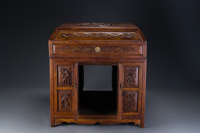 A rare Chinese huanghuali wood 'duo bao ge' cabinet of curiosities with chilong design, 18/19th C.