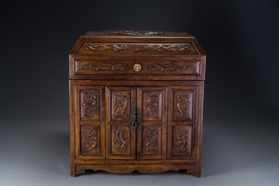 A rare Chinese huanghuali wood 'duo bao ge' cabinet of curiosities with chilong design, 18/19th C.