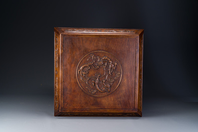 A rare Chinese huanghuali wood 'duo bao ge' cabinet of curiosities with chilong design, 18/19th C.