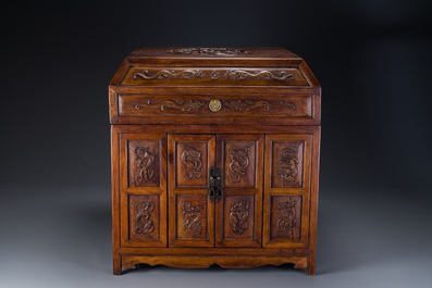 A rare Chinese huanghuali wood 'duo bao ge' cabinet of curiosities with chilong design, 18/19th C.