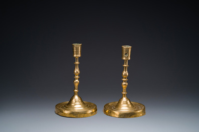 A pair of Flemish or Dutch knotted bronze candlesticks, 16th C.