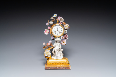 A French ormolu-mounted porcelain mantel clock, 18/19th C.