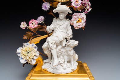 A French ormolu-mounted porcelain mantel clock, 18/19th C.