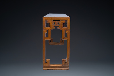 A large Chinese elm wood 'tiaoan' with geometric design, 19/20th C.